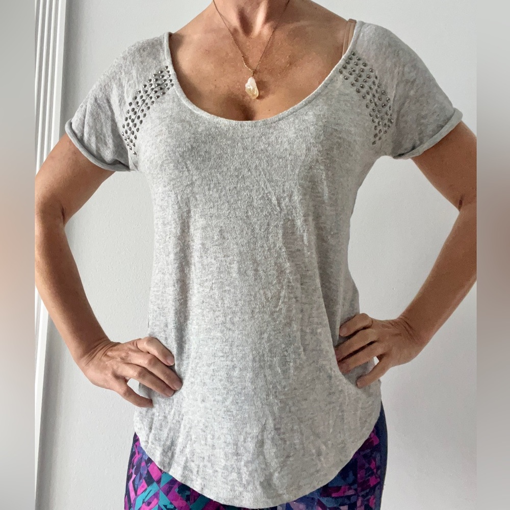 Studded Sweater Knit Short Sleeve Top